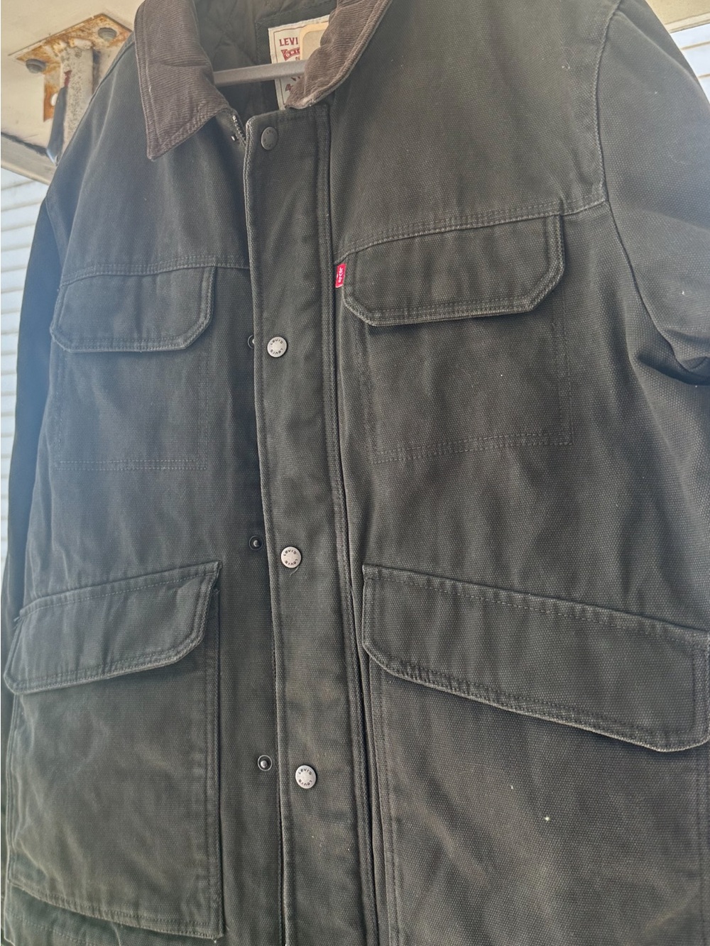 Levi's Men's Dark Olive Green Field Jacket with Brown Corduroy Collar